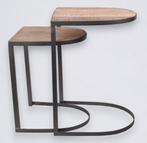 Banktafel set metaal met mangohouten tafelblad, Huis en Inrichting, Tafels | Bijzettafels, Minder dan 55 cm, Metaal of Aluminium