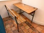 Vintage oude  Schoolbank, Ophalen, Gebruikt, Twee, Bruin