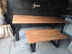 Mooie houten salontafel en eettafel set, Ophalen, Gebruikt, 100 tot 150 cm, 200 cm of meer
