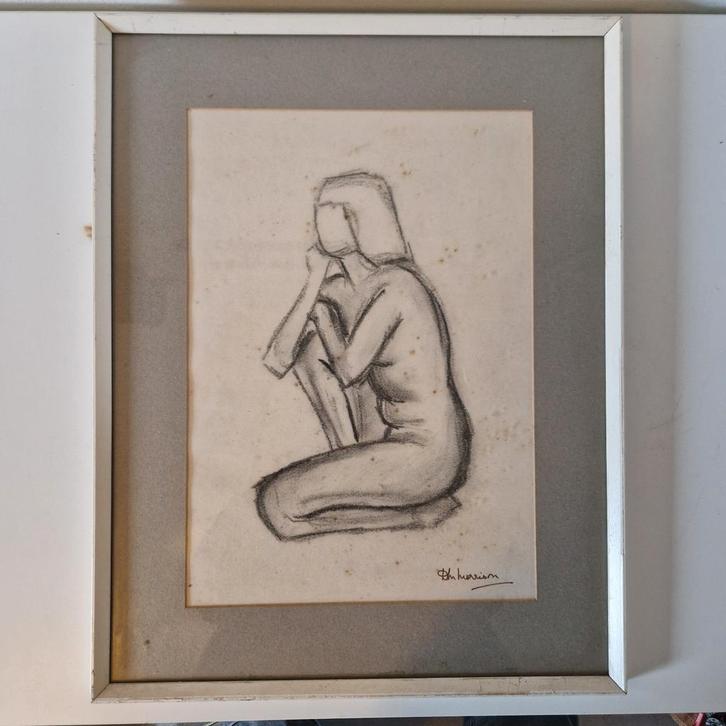 D. M. Morrison houtskool tekening in lijst studie tekening ?, Antiek en Kunst, Kunst | Tekeningen en Foto's, Ophalen of Verzenden