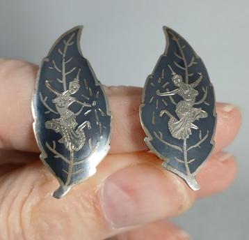 2 zilveren Oorclips Thailand Niëllo antiek 925 zilver beschikbaar voor biedingen