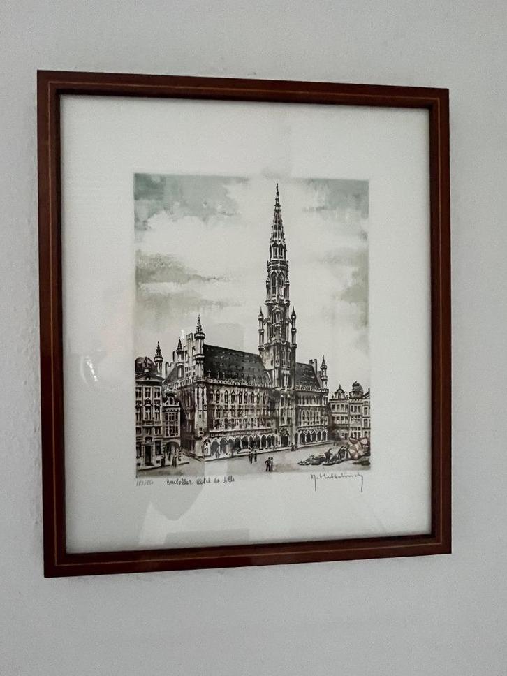 Ets Bruxelles Hotel de Ville  - Hebbelinck, Antiek en Kunst, Kunst | Etsen en Gravures, Ophalen