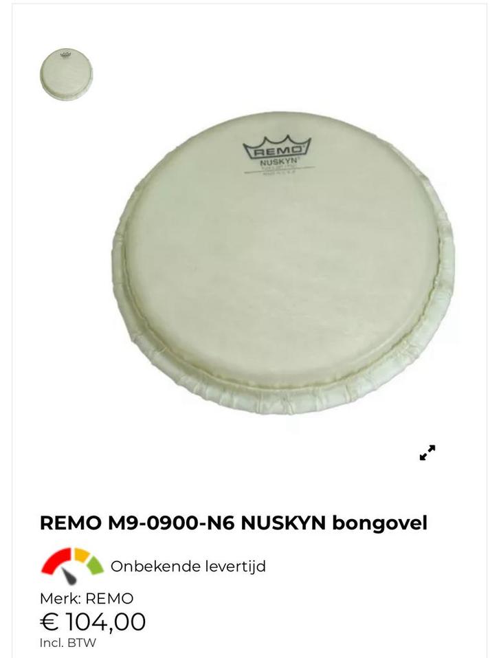 Remo bongo vel 9” Nuskyn Tucked, Muziek en Instrumenten, Percussie, Nieuw, Trommel, Ophalen