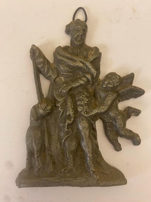 Antieke Religieuze Hanger Heilige met Kind Tin Rochus., Antiek en Kunst, Antiek | Religie, Ophalen of Verzenden