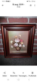 Schilderij, oud, vintage, bloemen, rose in houten lijst., Ophalen of Verzenden