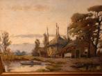 Schilderij: Landschap met boot en huizen, Ophalen