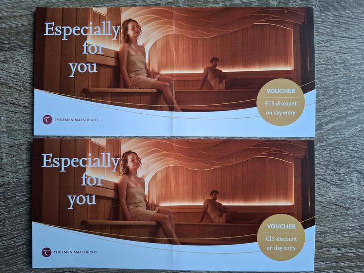 2x bonnen met korting voor sauna Thermen Maastricht, Hobby en Vrije tijd, Overige Hobby en Vrije tijd, Ophalen of Verzenden