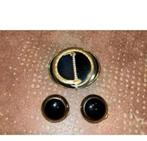 Langani Art Deco Onyx en Goldtone Vintage Broche oorbel, Ophalen of Verzenden, Zo goed als nieuw, Zwart, Overige materialen