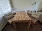 Eettafel met 4 leren stoelen, Ophalen, Zo goed als nieuw