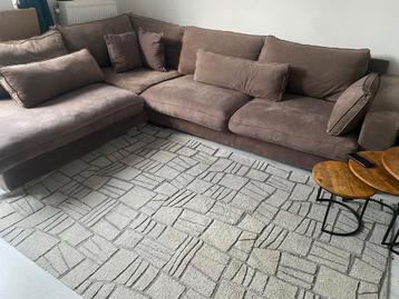 Luxe Grote Velvet L-bank – 315x256 cm – Bruin – Goede staat  beschikbaar voor biedingen