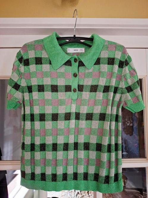 Leuk glitter polo truitje van Mango, mt L, Kleding | Dames, Tops, Gedragen, Maat 42/44 (L), Groen, Korte mouw, Ophalen of Verzenden