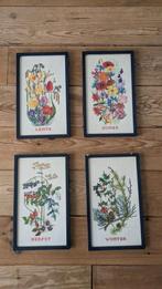 Geborduurde Seizoenen Schilderijen - Set van 4, Antiek en Kunst, Kunst | Etsen en Gravures, Ophalen of Verzenden