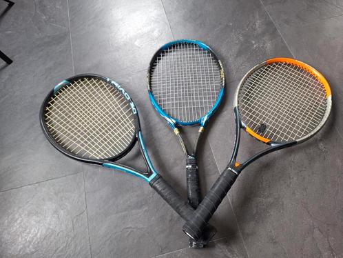 3 Tennisrackets plus tas, Sport en Fitness, Tennis, Gebruikt, Racket, Wilson, L4, Ophalen of Verzenden