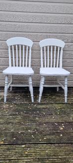 4 grenen eetkamerstoelen van grenen in wit, zware kwaliteit, Ophalen, Gebruikt, Wit, Landelijk