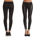 Zwarte leren stoffen broek legging stretch dames vrouwen, Maat 38/40 (M), Verzenden, Zwart, Nieuw