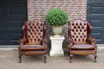 origineel Engelse Chesterfield Wingchair of  oorfauteuil, Huis en Inrichting, Ophalen, Minder dan 75 cm, Leer, Zo goed als nieuw