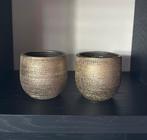 Bloempot goud-zwart 2x met inlay, Ophalen, Zo goed als nieuw, Rond, Minder dan 25 cm
