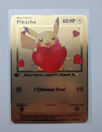 Pikachu Hartje metalen kaart Pokemon 1st edition goudkleurig