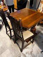 Antieke donkere eettafel met 4 krulstoelen, Antiek en Kunst, Ophalen of Verzenden