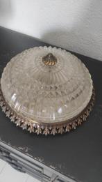 Vintage plafondlamp glas metaal rond, Ophalen of Verzenden, Gebruikt, Glas