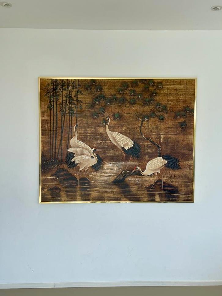 Groot schilderij Kraanvogels B.Joseph, Antiek en Kunst, Kunst | Schilderijen | Klassiek, Ophalen