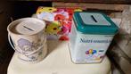 3 oude spaarpotjes van blik nutricia enz., Ophalen of Verzenden, Gebruikt, Metaal of Blik, Overige thema's
