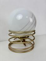 Mid-century witte gestreept glas lamp goud spiraal, Ophalen of Verzenden, Zo goed als nieuw, Glas, Minder dan 50 cm