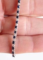 18 krt witgouden tennisarmband met diamant en blauwe topaas, Sieraden, Tassen en Uiterlijk, Armbanden, ., Ophalen of Verzenden