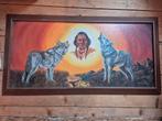 Schilderij van Native American en Wolven, Antiek en Kunst, Ophalen of Verzenden