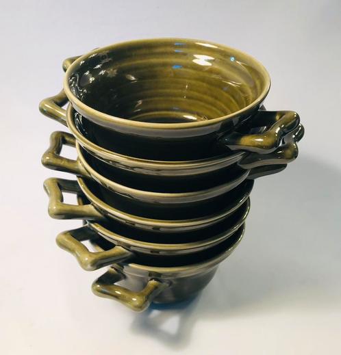 Zes vintage soepkommetjes, ovenvast, mosgroen, Huis en Inrichting, Keuken | Servies, Ophalen of Verzenden