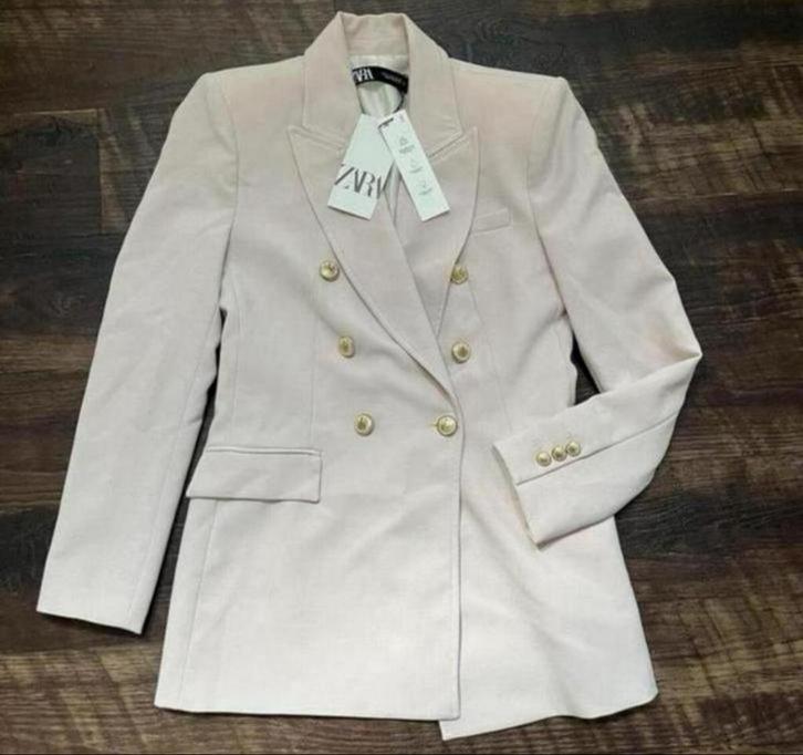 Zara Lange Double Breasted Blazer jack NIEUW S beige-roze, Kleding | Dames, Jasjes, Kostuums en Pakken, Nieuw, Jasje, Maat 36 (S)