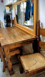 Houten tafel met spiegel en stoelen, Antiek en Kunst, Antiek | Meubels | Tafels, Ophalen of Verzenden