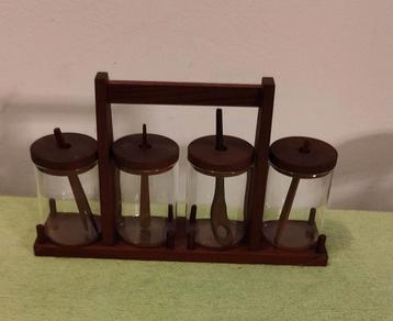 Deens design jam/ suiker tafel set houder 4 potjes glas  beschikbaar voor biedingen