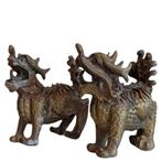 Set van twee bronzen Chinese Foo Dogs, Ophalen of Verzenden, Gebruikt