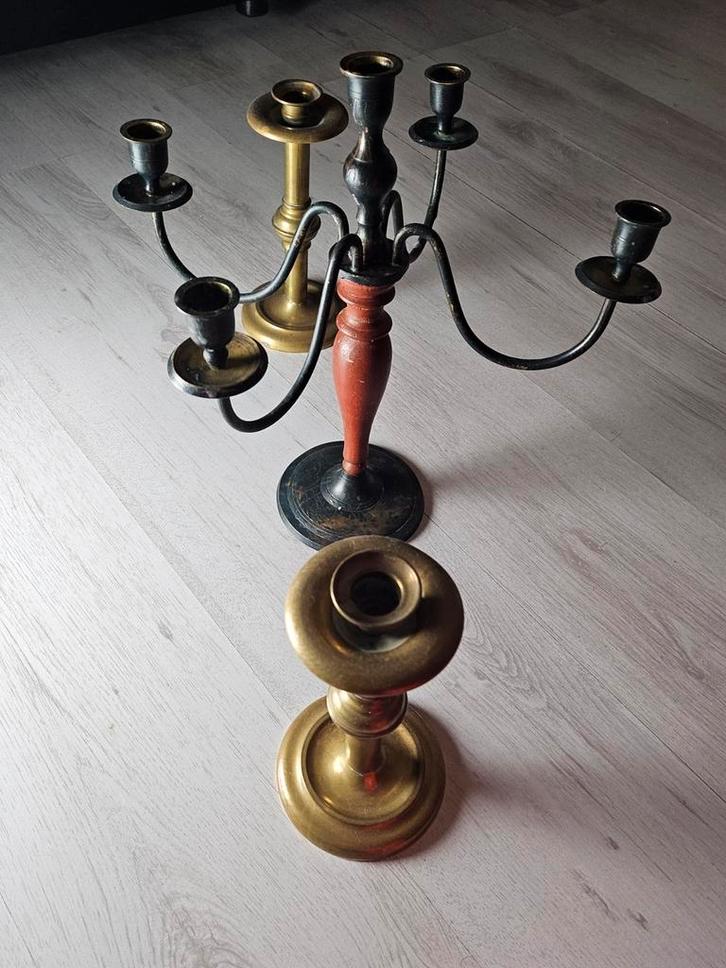 Set kandelaars zeer uniek en antiek, Antiek en Kunst, Antiek | Kandelaars, Koper of Brons, Ophalen of Verzenden