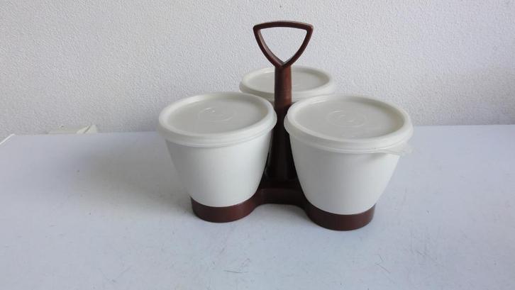 Tupperware serveertrio, drie potjes op houdertje, Huis en Inrichting, Keuken | Tupperware, Zo goed als nieuw, Overige typen, Ophalen of Verzenden