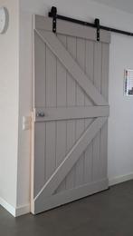 Houten loftdeur met schuifdeursysteem – Grijs, Doe-het-zelf en Verbouw, Deuren en Horren, Gebruikt, 215 cm of meer, Binnendeur