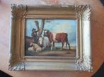 Oer 10666 ANTIEK schilderij op paneel "Booer met vee", Antiek en Kunst, Ophalen