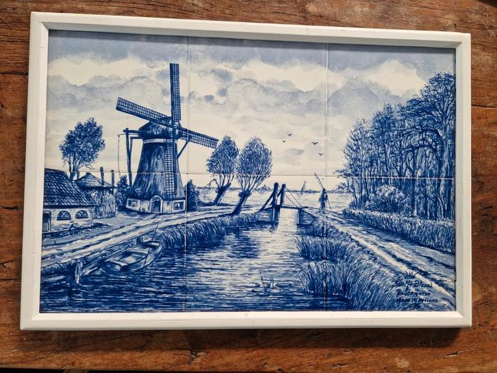 Delfts Blauw Tegeltableau - Windmolen, Antiek en Kunst, Antiek | Wandborden en Tegels, Ophalen of Verzenden