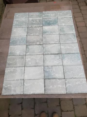 Prachtig achter kachel/fornuis 96x72cm grijsgroen gemarmerd beschikbaar voor biedingen