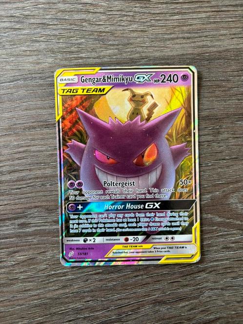 Gengar & Mimikyu GX 53/181 - Team Up, Hobby en Vrije tijd, Verzamelkaartspellen | Pokémon, Zo goed als nieuw, Losse kaart, Ophalen of Verzenden