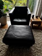 Leren stoel met leren poef, Huis en Inrichting, Stoelen, Ophalen, Gebruikt, Bruin, Leer