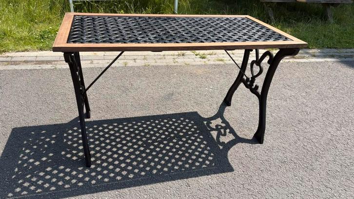 Gietijzer tuintafel, Tuin en Terras, Tuintafels, Gebruikt, Rechthoekig, Hout, Ophalen