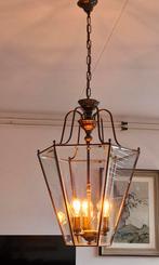 Grote bronzen lantaarn met geslepen glas, EF Frantzen, Ophalen, Glas