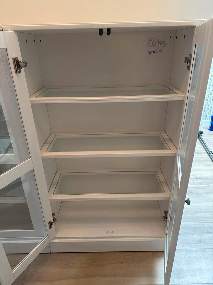 Twee boekenkastjes met glazen deuren, Huis en Inrichting, Kasten | Boekenkasten, Gebruikt, 100 tot 150 cm, 150 tot 200 cm, 25 tot 50 cm