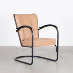 Gispen 412 fauteuil lichtbruin leer zwart frame, Huis en Inrichting, Fauteuils, Ophalen, Buisframe en Bauhaus, Zo goed als nieuw