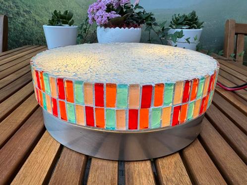 Mozaïek plafondlamp – Ø23 cm x 8cm, kleurrijk glas, Huis en Inrichting, Lampen | Plafondlampen, Gebruikt, Glas, Metaal, Ophalen of Verzenden