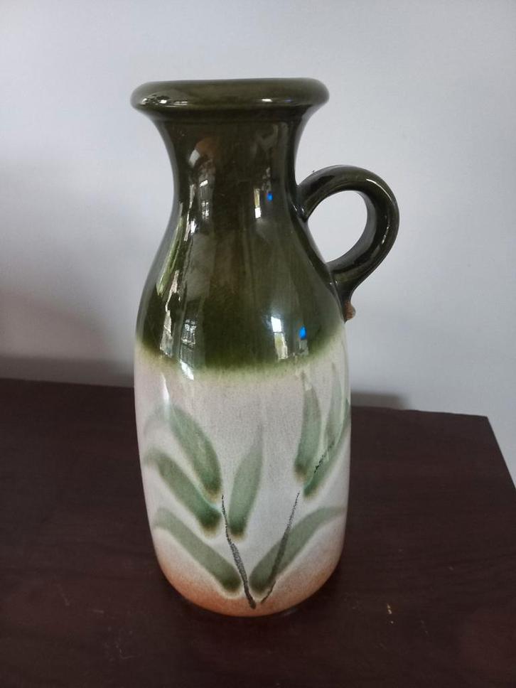 Groene vaas met handvat - Scheurich Keramik, Antiek en Kunst, Antiek | Vazen, Ophalen of Verzenden