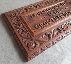 antiek houtsnijwerk, 41 cm - eiken wand spreukbord ca 1900, Antiek en Kunst, Ophalen