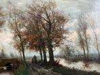 Te koop: landschap met boerderij aan het water, Ophalen, 50 tot 75 cm, Zo goed als nieuw, Schilderij